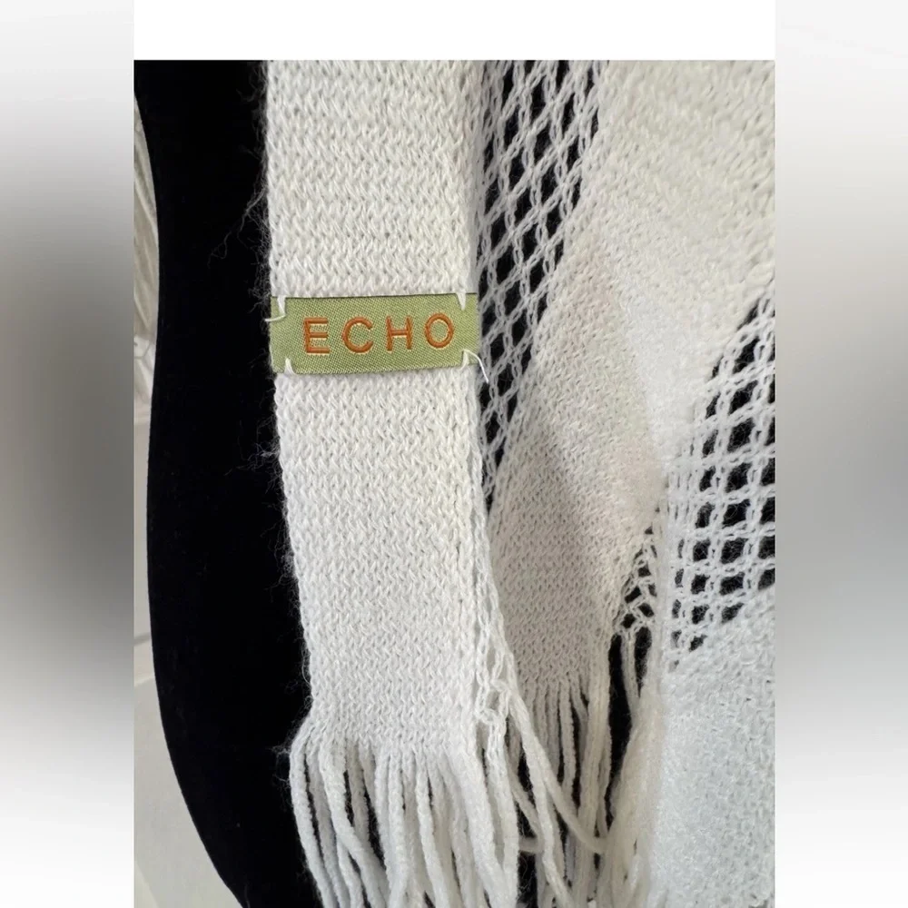Echo Womens Scarf Ivory Knit Long Classic Boho Fringe Church Fall Winter Party